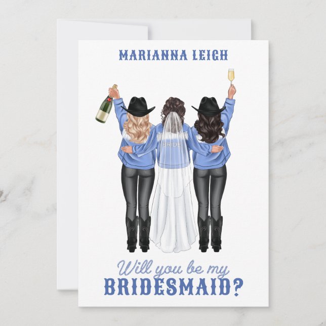 Kommer du att bli min Bridesmaid? Flickor i Denim Inbjudningar (Framsida)
