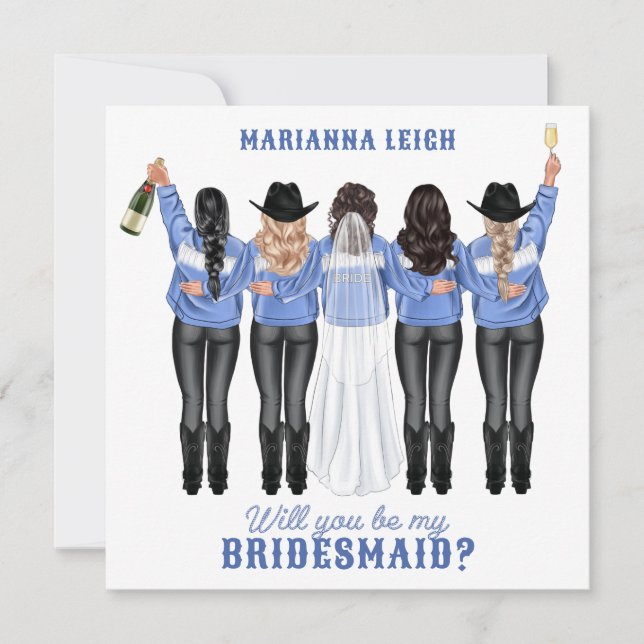 Kommer du att bli min Bridesmaid? Flickor i Denim  Inbjudningar (Framsida)