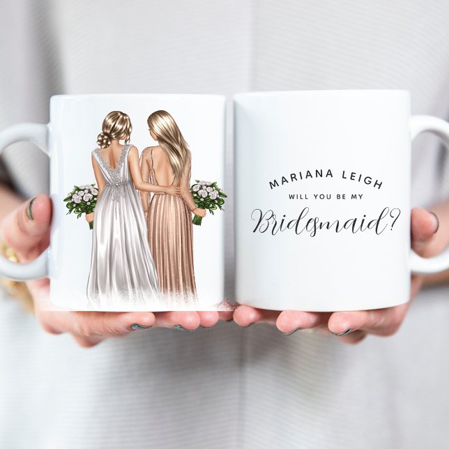 Kommer du att bli min Bridesmaid? Flickor i GOwen Kaffemugg (Skapare uppladdad)