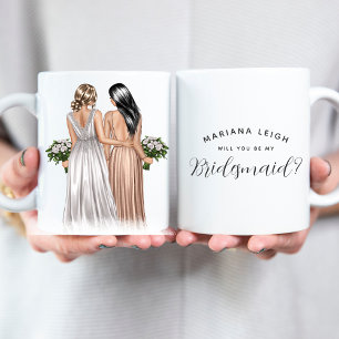 Kommer du att bli min Bridesmaid? Flickor i GOwen Kaffemugg