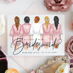 Kommer du att bli min Bridesmaid? Flickor i Robes- Inbjudningar