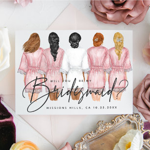 Kommer du att bli min Bridesmaid? Flickor i Robes- Inbjudningar