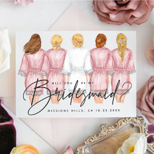 Kommer du att bli min Bridesmaid? Flickor i Robes- Inbjudningar