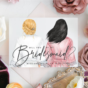Kommer du att bli min Bridesmaid? Flickor i Robes- Inbjudningar
