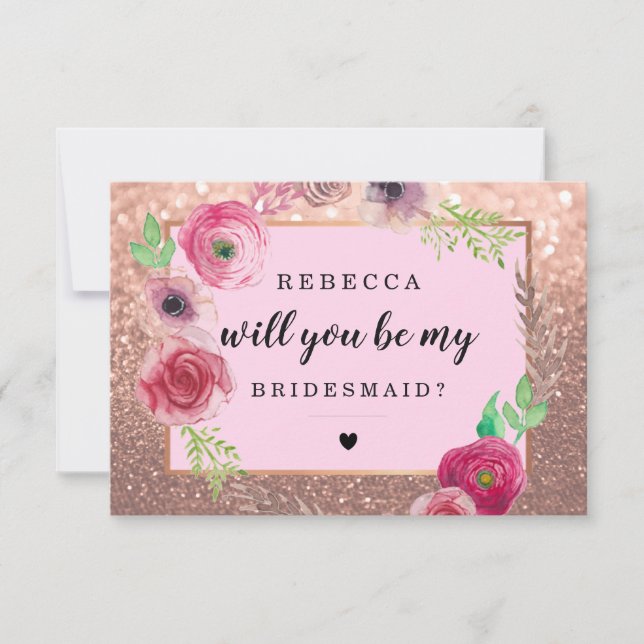 Kommer du att bli min Bridesmaid-Flowers Glitter R Inbjudningar (Framsida)