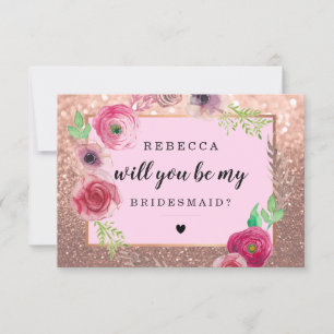 Kommer du att bli min Bridesmaid-Flowers Glitter R Inbjudningar