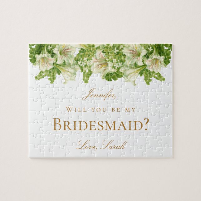 Kommer du att bli min Bridesmaid Frieri Blommigt L Pussel (Horisontell)