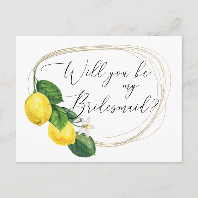 Kommer du att bli min Bridesmaid Frieri? | Lemon B Inbjudan Vykort (Framsida)