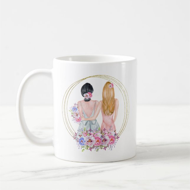 Kommer du att bli min Bridesmaid Girls Blonde Brun Kaffemugg (Vänster)