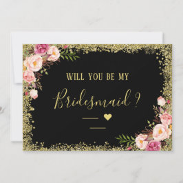 Kommer du att bli min Bridesmaid Glam Black Guld B Inbjudningar