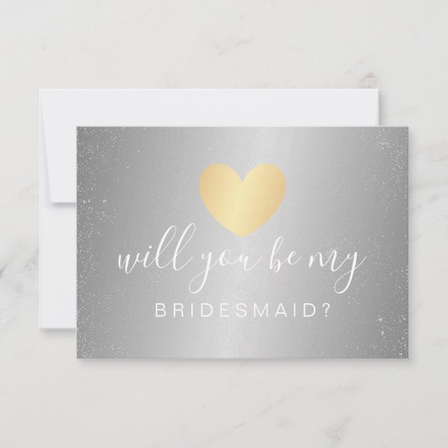 Kommer du att bli min Bridesmaid - Glam Heart Guld Inbjudningar (Framsida)