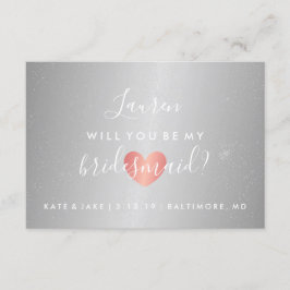 Kommer du att bli min Bridesmaid - Glam Heart Silv Inbjudningar