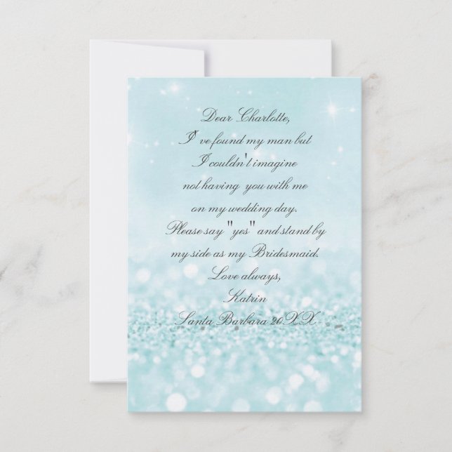 Kommer du att bli min Bridesmaid? Glitter Blue Pas Inbjudningar (Framsida)