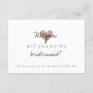 Kommer du att bli min Bridesmaid-Glitter Heart Fab Inbjudningar