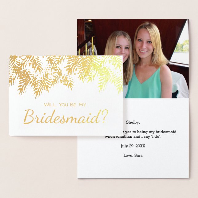 Kommer du att bli min Bridesmaid Gold Foil Handfla Folierat Kort (Display)