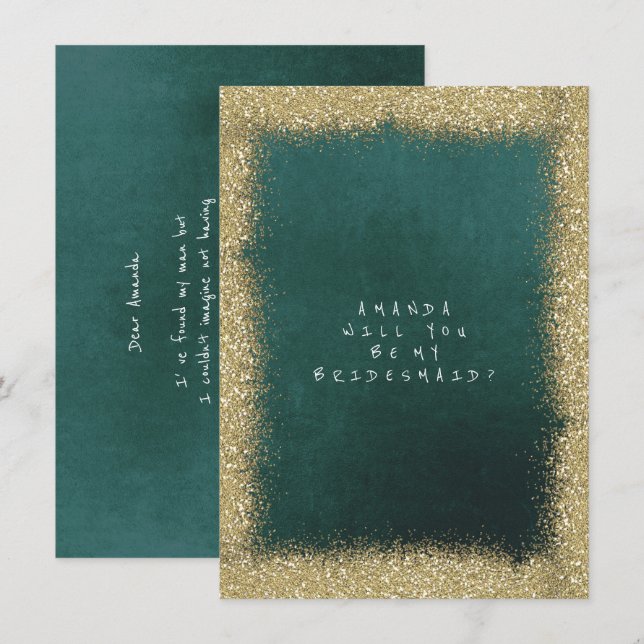 Kommer du att bli min Bridesmaid Golden Glitter Em Inbjudningar (Fram/baksida)
