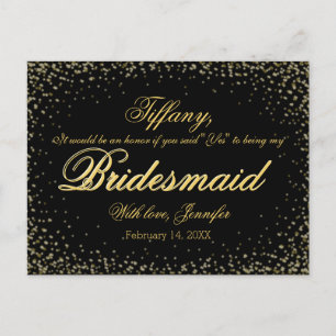 Kommer du att bli min Bridesmaid? Golden Glitter N Inbjudan Vykort