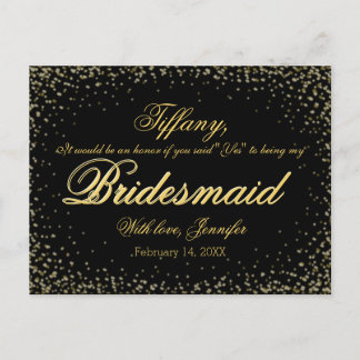 Kommer du att bli min Bridesmaid? Golden Glitter N Inbjudan Vykort