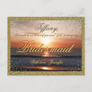 Kommer du att bli min Bridesmaid? Golden Sand / Su Inbjudan Vykort