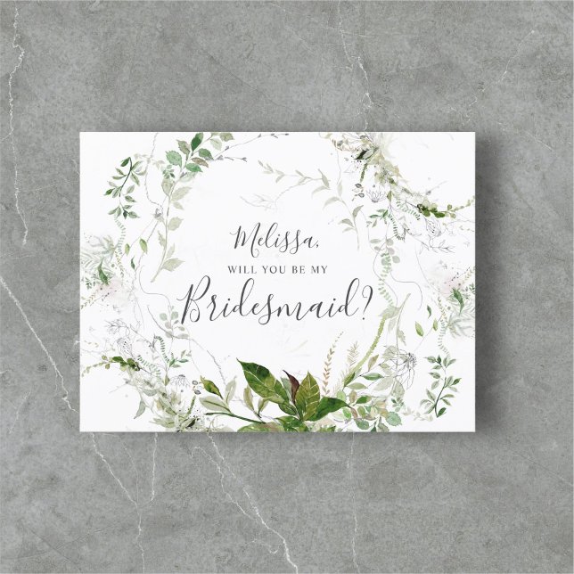 Kommer du att bli min Bridesmaid Greenery Sketch F Inbjudan Vykort (Skapare uppladdad)