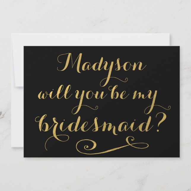 Kommer du att bli min bridesmaid Guld Calligraphy? Inbjudningar (Framsida)