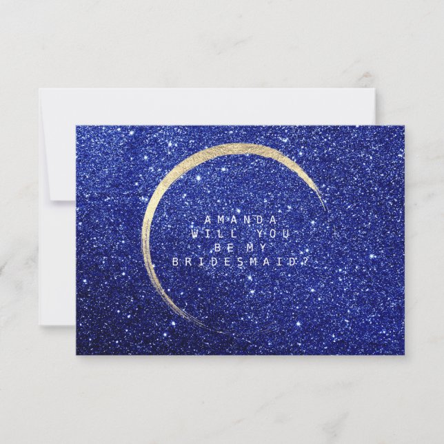 Kommer du att bli min bridesmaid Guld Glitter Blue Inbjudningar (Framsida)