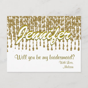 Kommer du att bli min bridesmaid? Guld Glitter u Inbjudan Vykort
