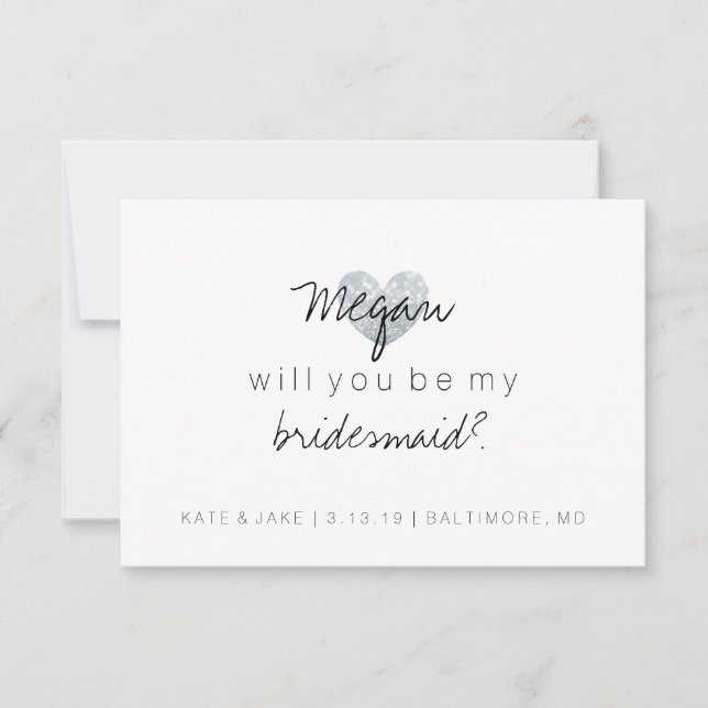 Kommer du att bli min Bridesmaid - Heart Fab Silve Inbjudningar (Framsida)