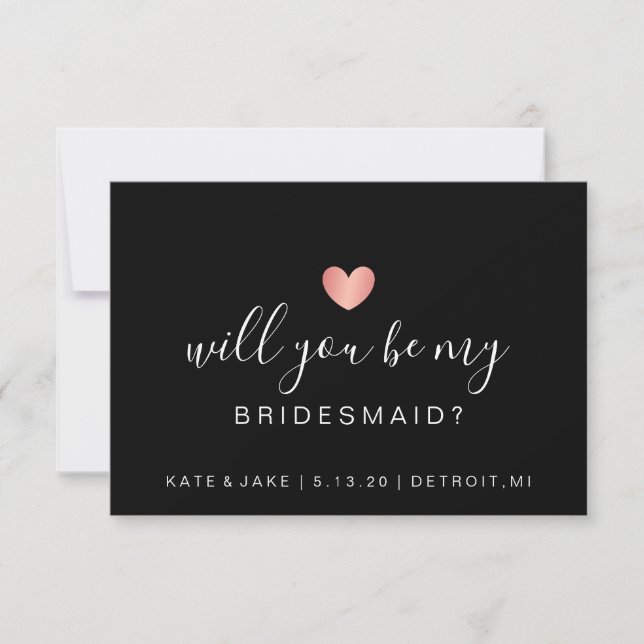 Kommer du att bli min Bridesmaid - Heart Rosa Blac Inbjudningar (Framsida)