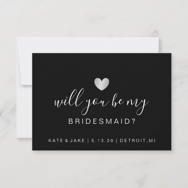Kommer du att bli min Bridesmaid - Heart Silver Bl Inbjudningar (Framsida)