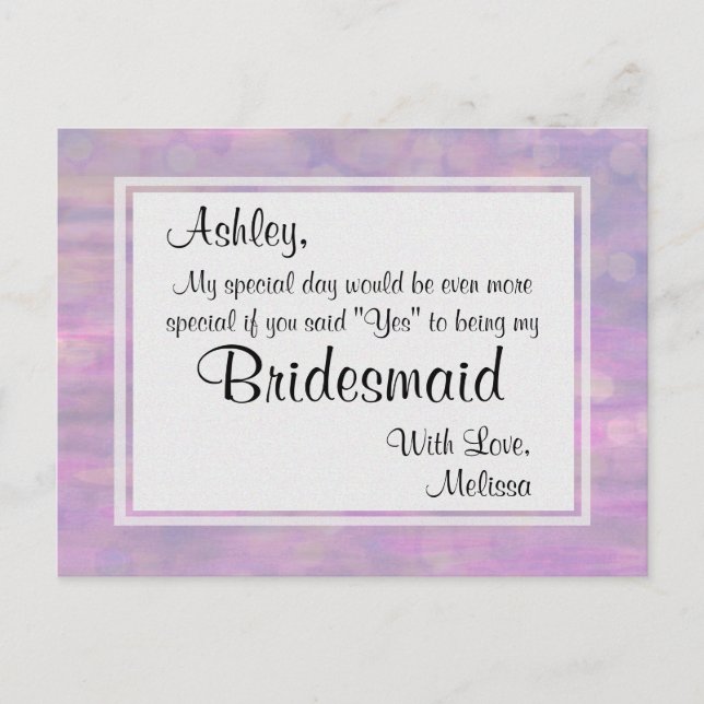 Kommer du att bli min Bridesmaid? Inbjudan Vykort (Framsida)