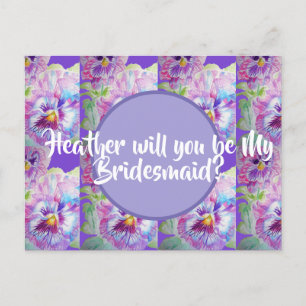 Kommer du att bli min Bridesmaid? Lila blommigt vy Vykort