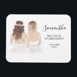 Kommer du att bli min bridesmaid magnet<br><div class="desc">Enkelt och klassiskt "Kommer du att bli min brud?" magnet med en brud och brud. Anpassa namn och rollen till din inställning.</div>