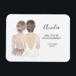 Kommer du att bli min bridesmaid magnet<br><div class="desc">Enkelt och klassiskt "Kommer du att bli min brud?" magnet med en brud och brud. Anpassa namn och rollen till din inställning.</div>