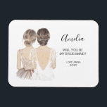 Kommer du att bli min bridesmaid magnet<br><div class="desc">Enkelt och klassiskt "Kommer du att bli min brud?" magnet med en brud och brud. Anpassa namn och rollen till din inställning.</div>