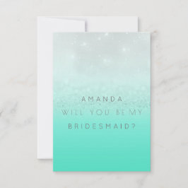 Kommer du att bli min Bridesmaid Mint Silver Glitt Inbjudningar