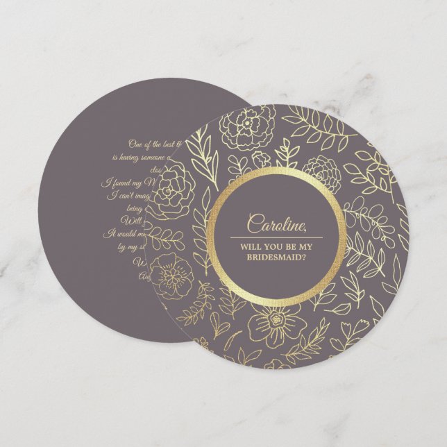 Kommer du att bli min Bridesmaid? Mocha Guld Blomm Inbjudningar (Fram/baksida)