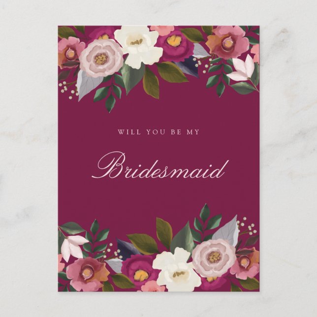 Kommer du att bli min Bridesmaid? Moody Blommigt v Vykort (Framsida)