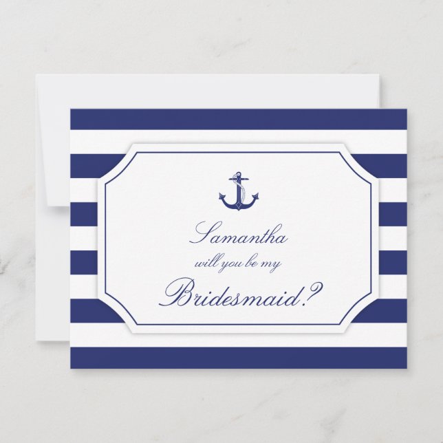 Kommer du att bli min Bridesmaid Nautical Anchor B Inbjudningar (Framsida)