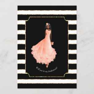 Kommer du att bli min Bridesmaid Peach Dress Rand Inbjudningar
