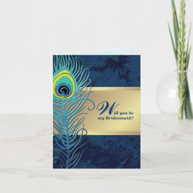 Kommer du att bli min Bridesmaid? Peacock Feather Inbjudan (Framsida)