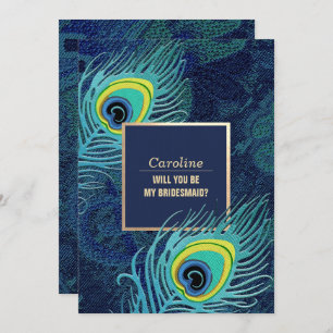 Kommer du att bli min Bridesmaid? Peacock Feather Inbjudningar