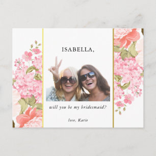 Kommer du att bli min bridesmaid? Peonier & Hydr Inbjudan Vykort