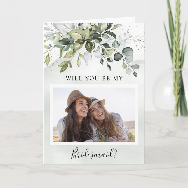 Kommer du att bli min Bridesmaid Photo Greenery Ru Kort (Framsida)
