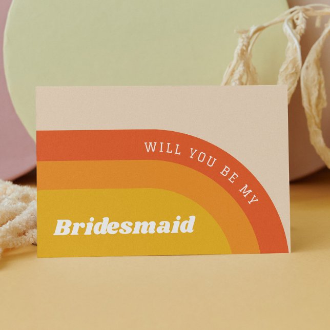 Kommer du att bli min Bridesmaid? Retroregnbåge 70 Vykort (Skapare uppladdad)