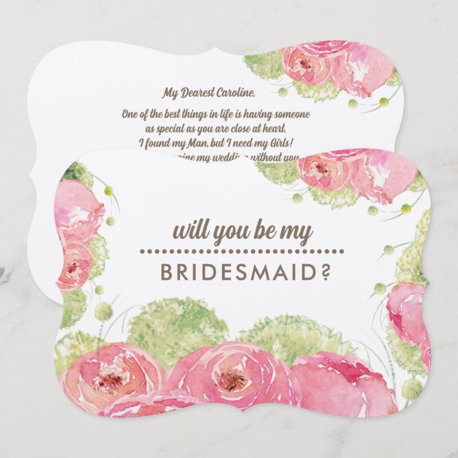 Kommer du att bli min Bridesmaid? Romantic Ro Inbjudningar (Fram/baksida)