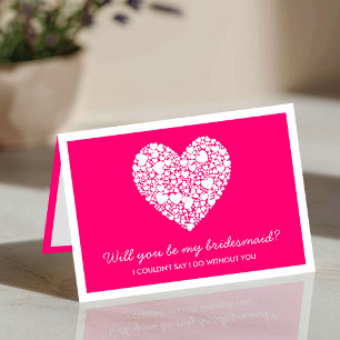 Kommer du att bli min Bridesmaid? Rosa Heart Card Inbjudan