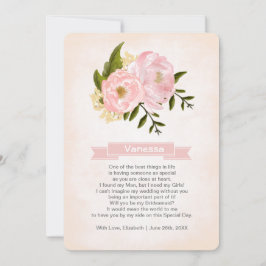 Kommer du att bli min Bridesmaid?  Rosa Peonies Inbjudningar