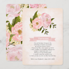 Kommer du att bli min Bridesmaid? Rosa Peonies Inbjudningar