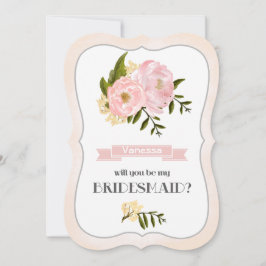 Kommer du att bli min Bridesmaid?  Rosa Peonies Inbjudningar